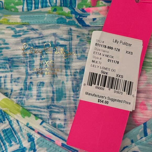 Lilly Pulitzer Etta V-Neck Tee Multi Lilly Loves DC Print Size XXS - Picture 3 of 10